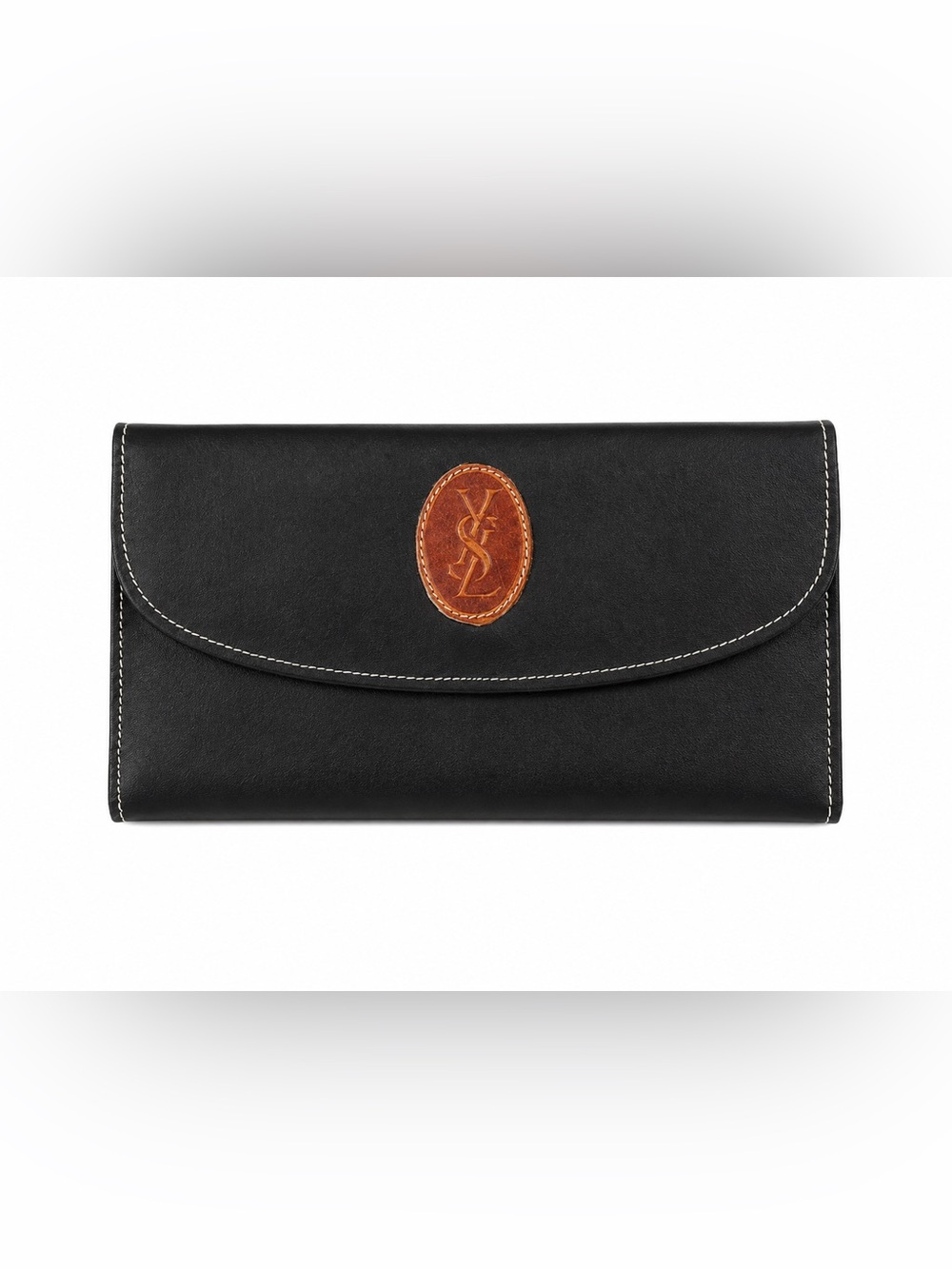 Yves Saint Laurent Black Leather Wallet with White stitching EUC - Picture 4 of 13